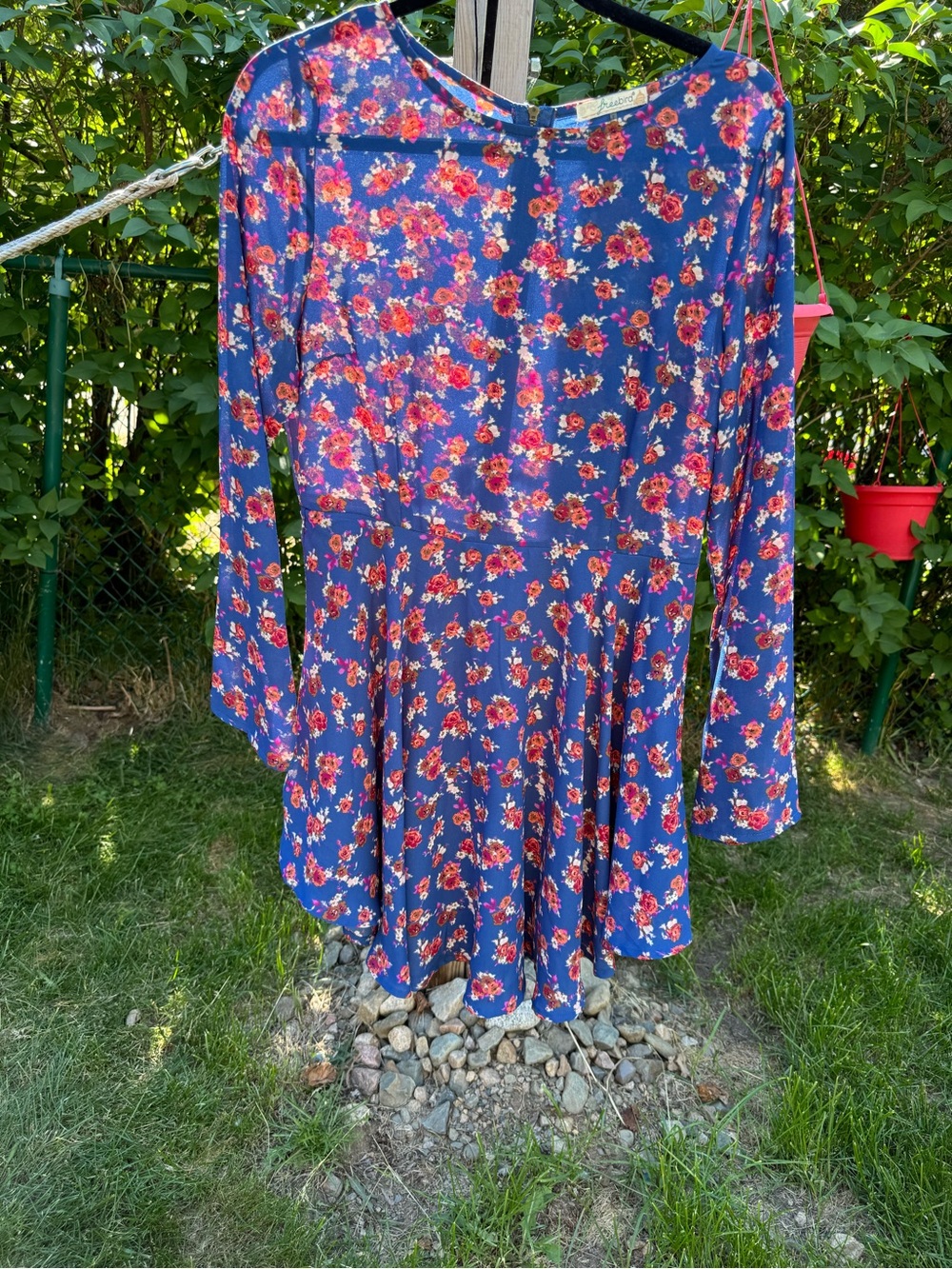 freebird Navy Floral Fit-and-Flare Dress with Red and Pink Roses